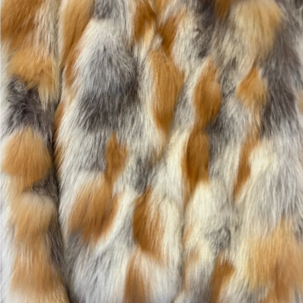 Vintage Fur Coat Multicolor Patchwork 70s 80s Ivory Beige Brown Gray Size Large - Picture 13 of 14